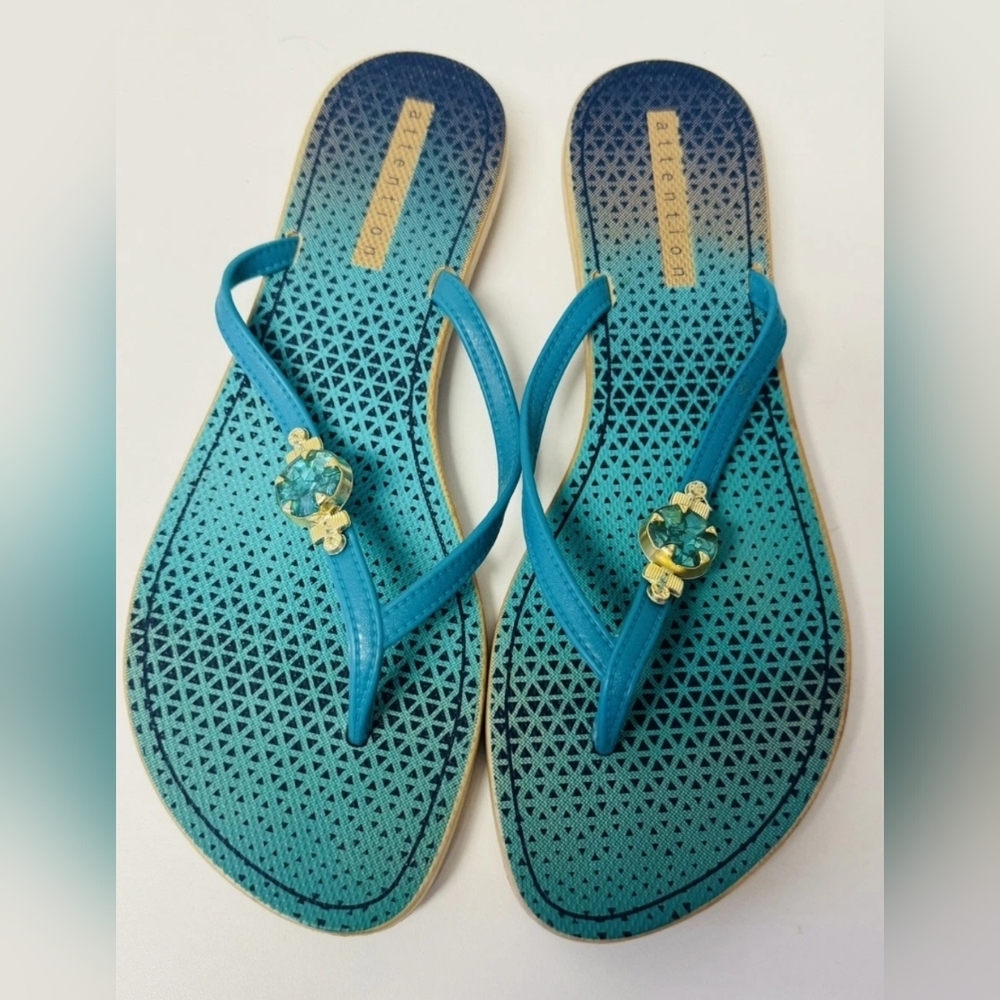 Attention Womens Flipflops Blue Size 38/8 Made In Brazil